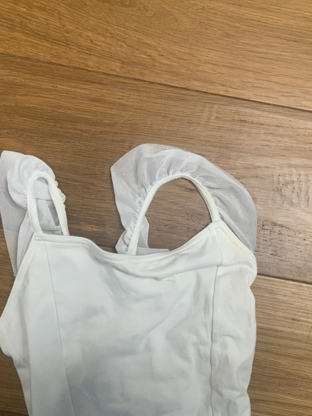 Capezio White Leotard with Frilled Sparkly Sleeves